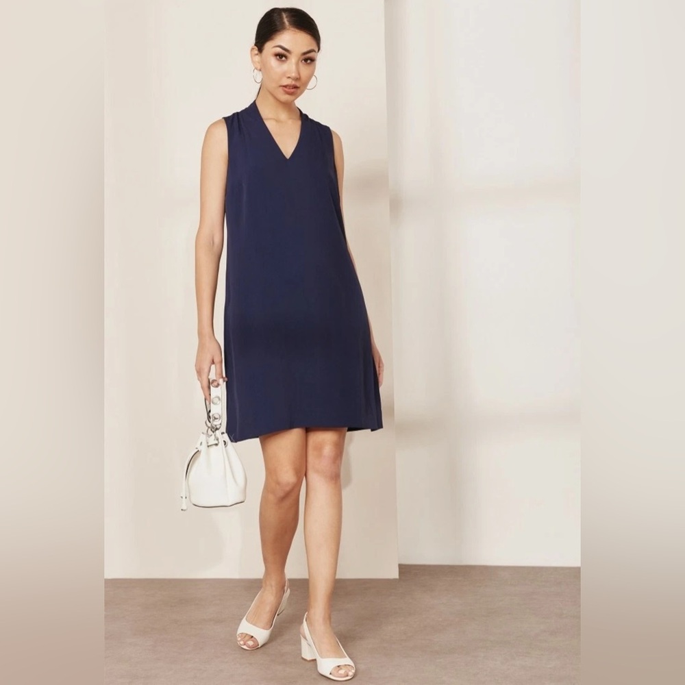 NEW J. Crew Women's Blue Sleeveless V-neck Dress Navy Lightweight Twill Medium